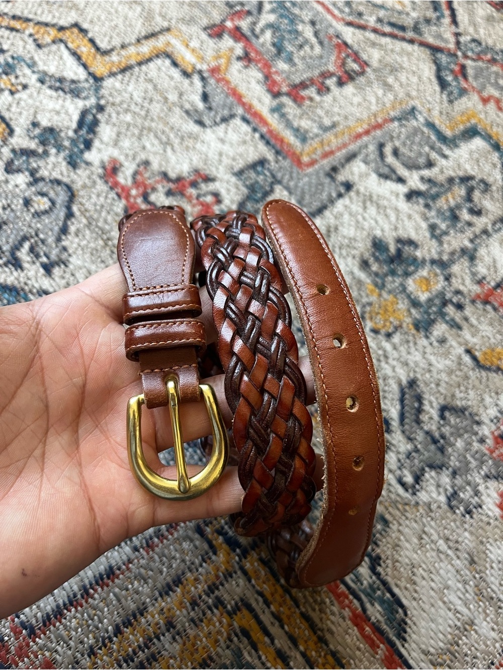 Coach Men's Braided Leather Belt in Brown with Brass Buckle Size 34 Vintage